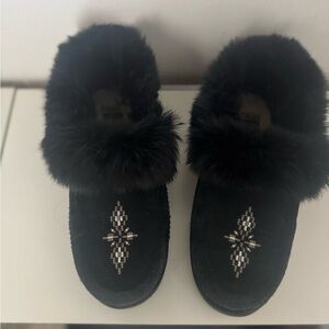 Black suede Fur outdoor Moccasins